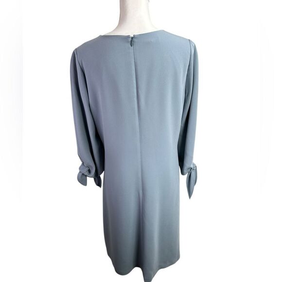 Lafayette 148 Elegant Blue V-Neck Dress with Tie Sleeves Size M - Picture 3 of 10